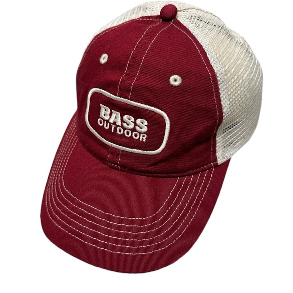 Bass Outdoor Trail Loop trucker Hat SnapBack red and beige adjustable